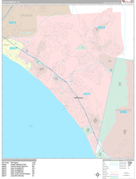 San Clemente, CA Wall Map
